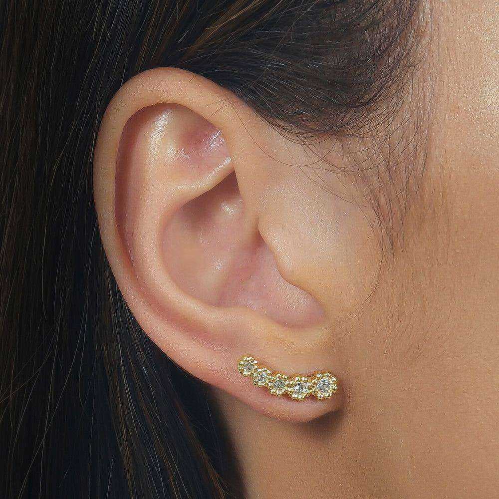 Brinco Dourado Ear Cuff 5 Pedras Zircônia, imagem 2