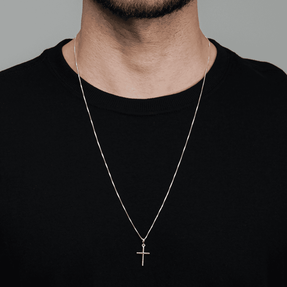 Colar Masculino 70cm de Cruz Lisa em Prata 925, imagem 2