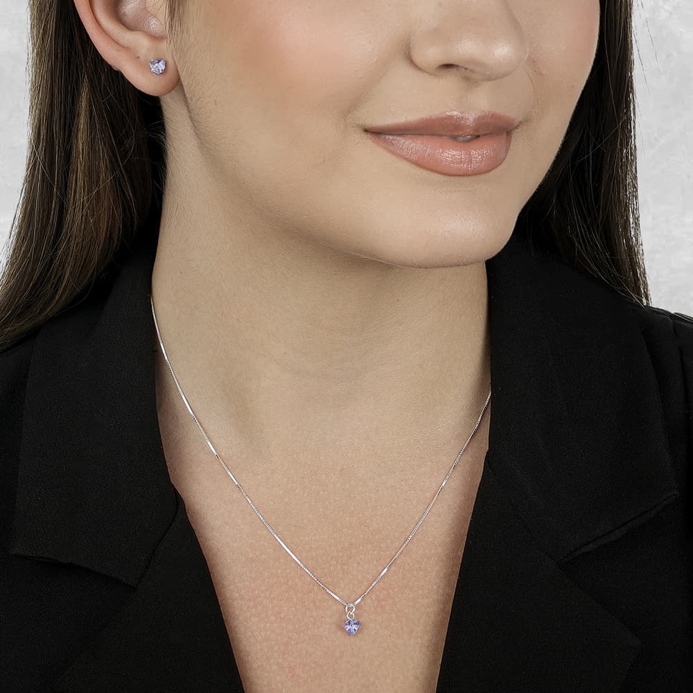 Conjunto de Coração Roxo em Zircônia Prata 925, imagem 2