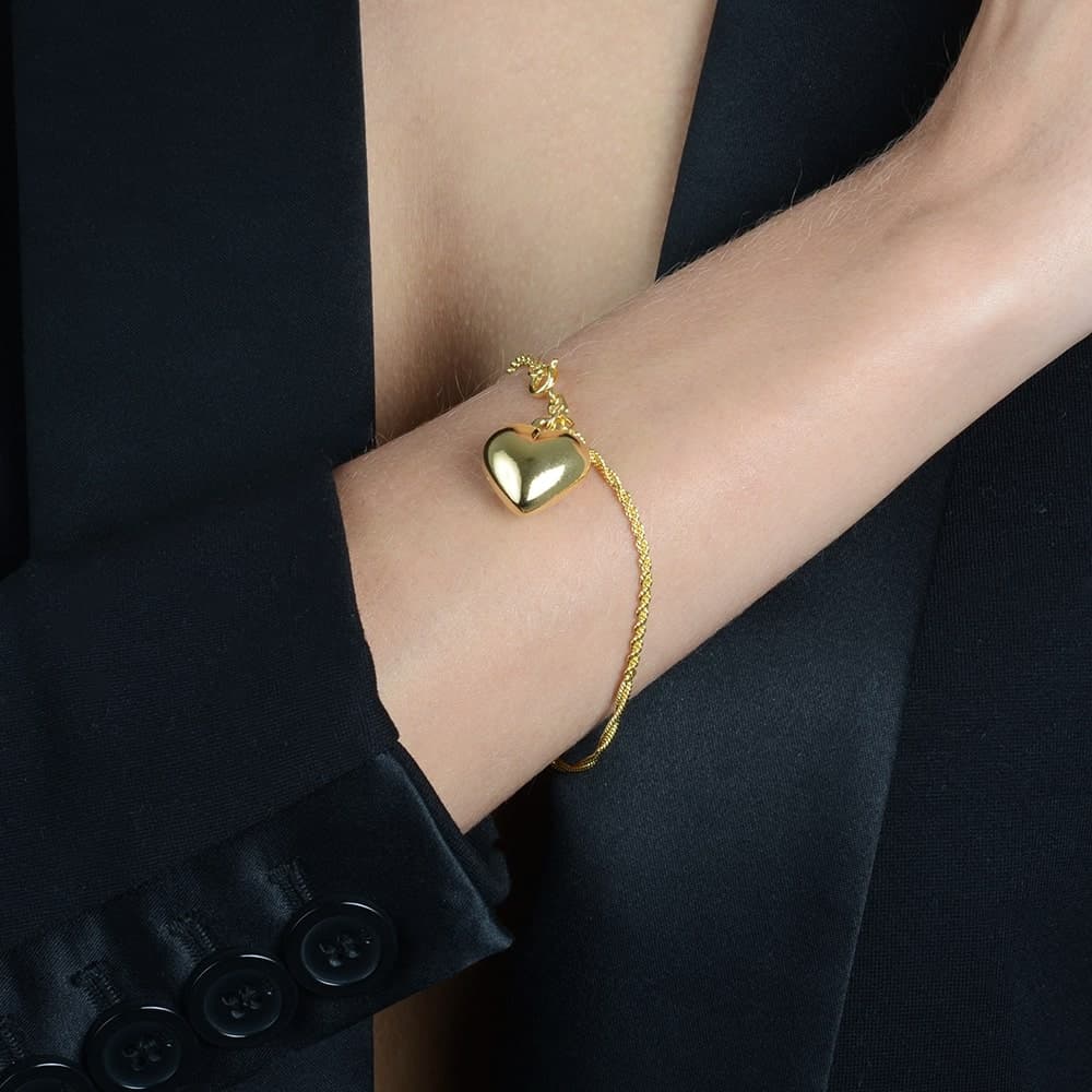 Pulseira Dourada de Cordão Baiano com Coração, imagem 2