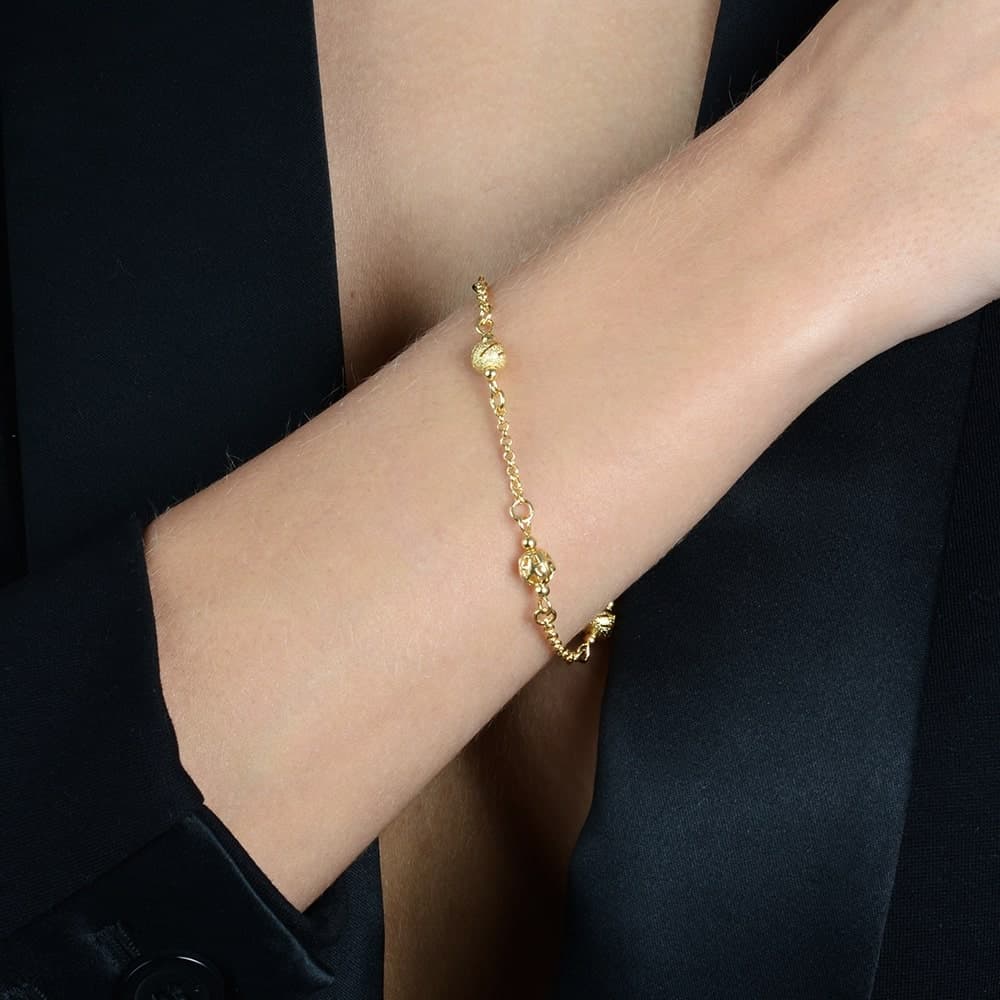 Pulseira Dourada Elo Português com Esferas, imagem 2