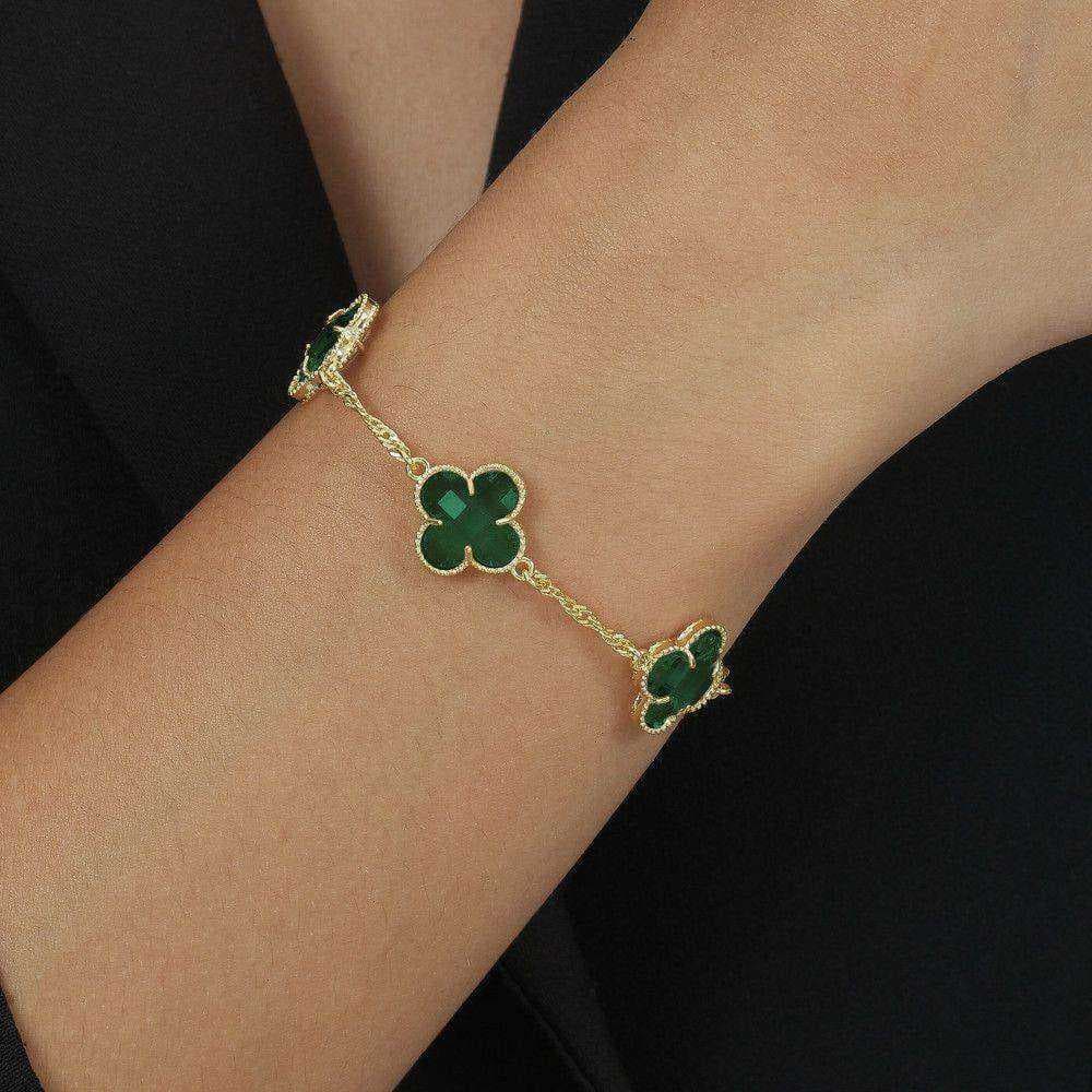 Pulseira Dourada Trevos Zircônia Verde, imagem 2