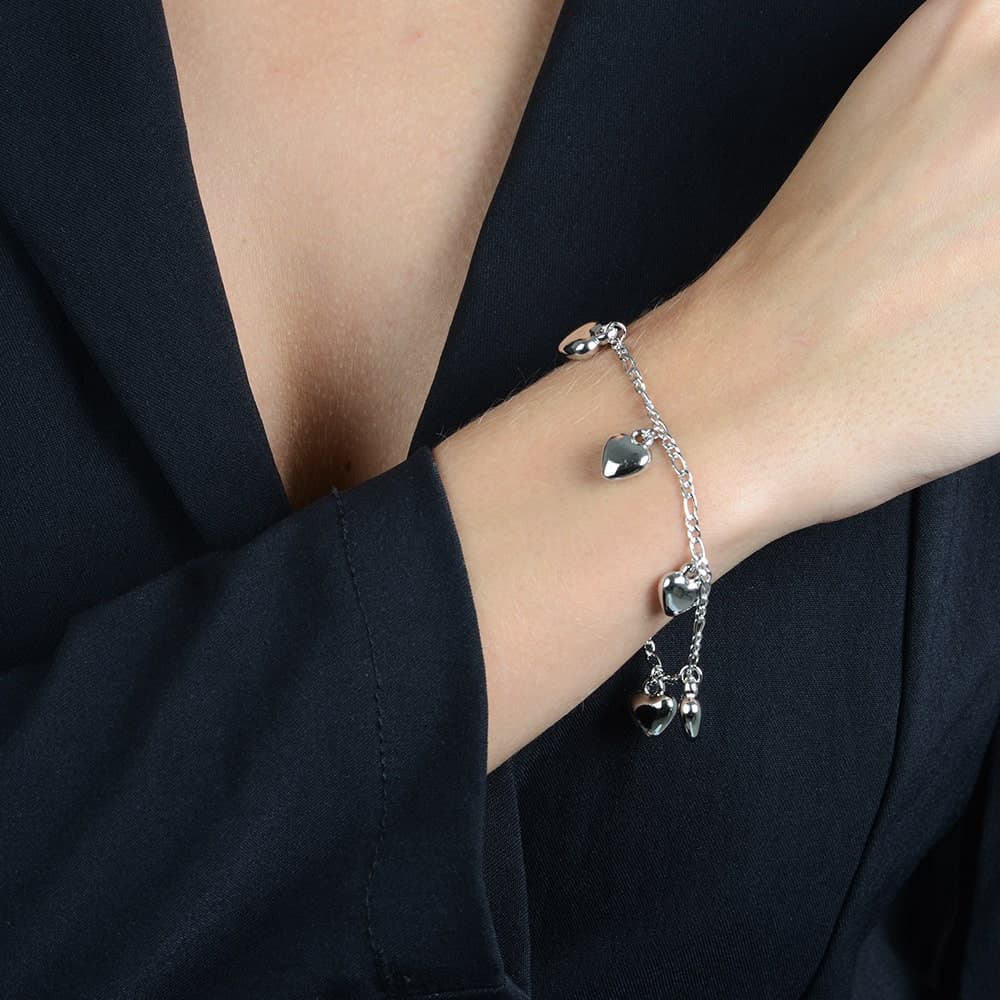 Pulseira Prateada com Pingentes de Coração, imagem 2