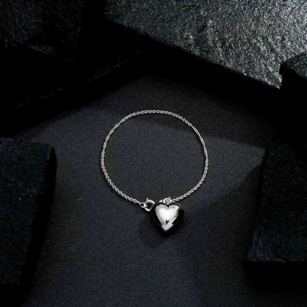 Pulseira Prateada de Cordão Baiano com Coração, imagem 3