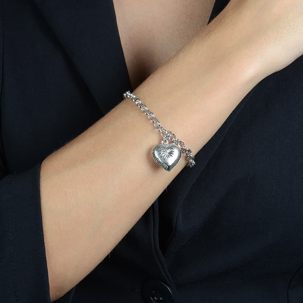 Pulseira Prateada Elo Português com Coração, imagem 2
