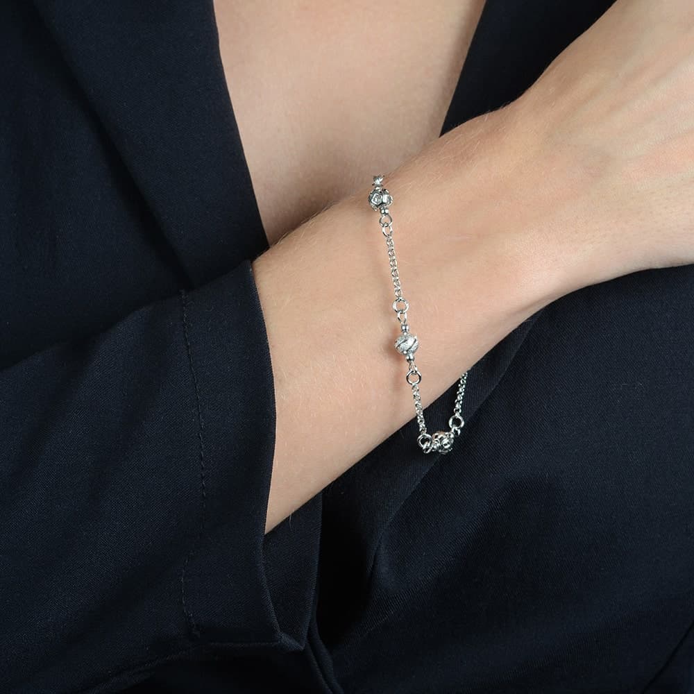 Pulseira Prateada Elo Português com Esferas, imagem 2