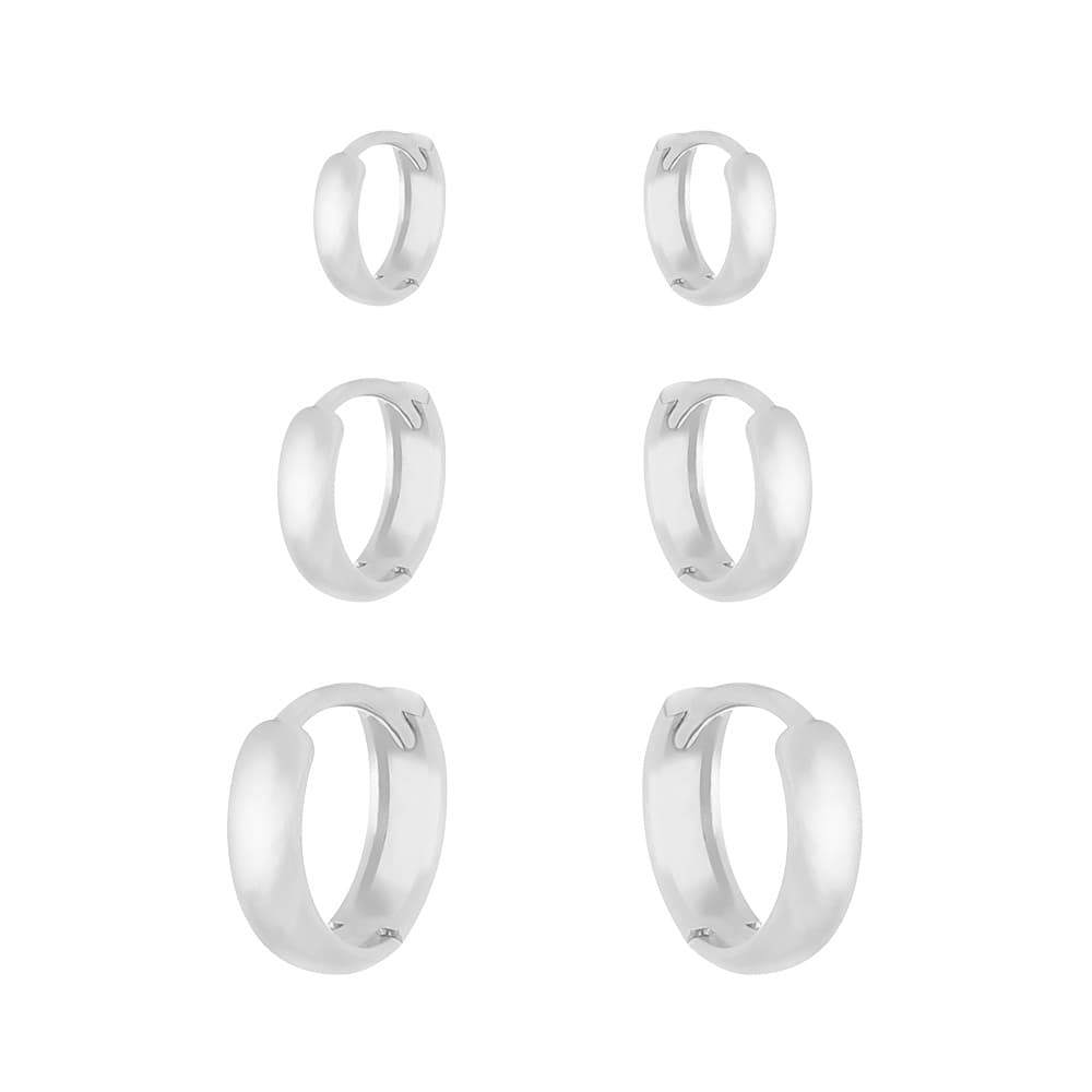 Trio de Argolas Lisas em Prata 925